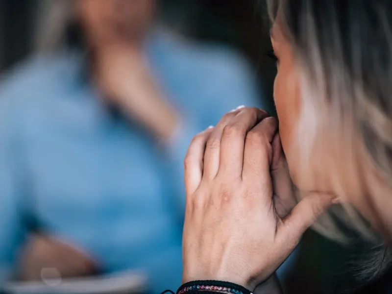 A client listening during a counselling session